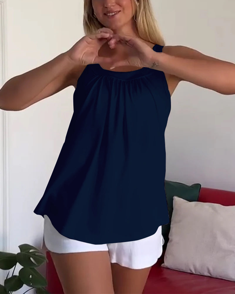 Asia Bluzka bez rękawów plisowana jednokolorowa