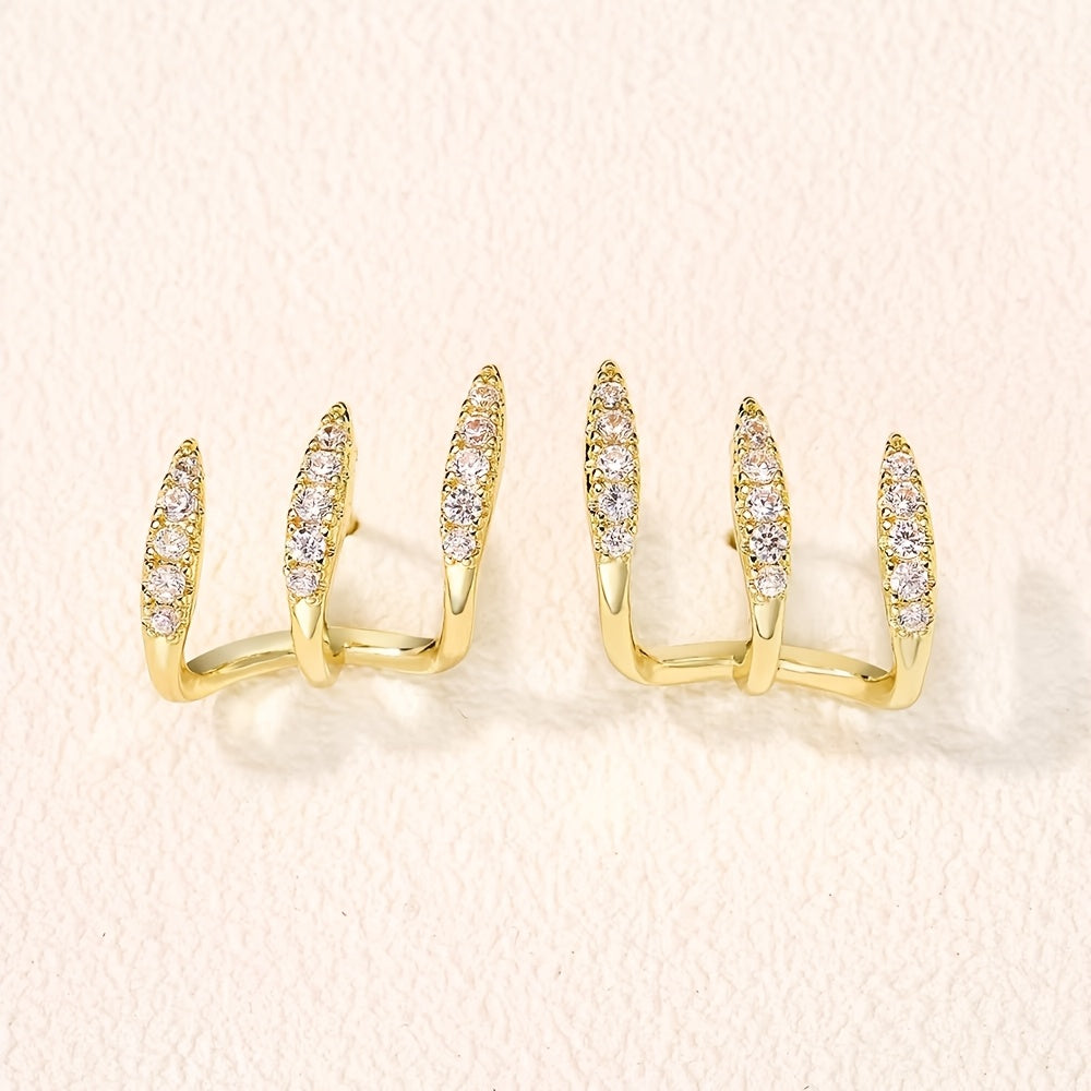 Eleganckie kolczyki z cyrkoniami w kształcie trzech pazurków